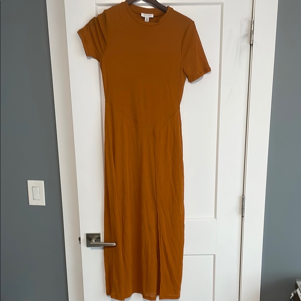Topshop Orange Sheath Maxi Dress Crew Neck Short Sleeve